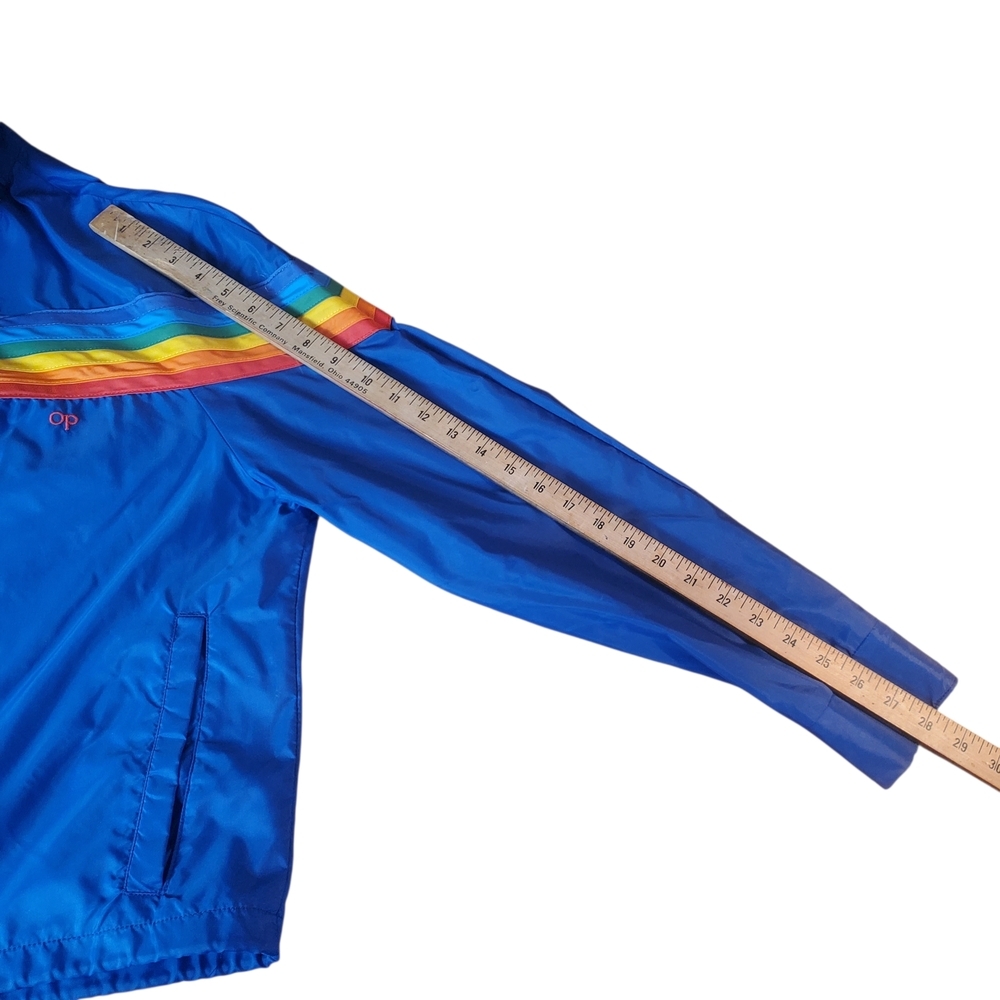 80s OP Blue Windbreaker with Rainbow Stripe. SMALL. #244 - Picture 13 of 15